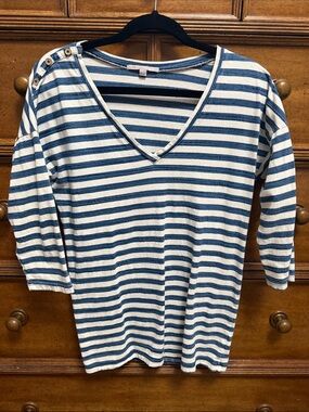 GAP Blue and White Striped V-Neck Tunic with Shoulder Buttons